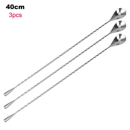HILIFE 30/40cm Stainless Steel Stir Bar Spoon Mixing Ounces Cocktail Spoon Spiral Pattern Bartender Tools Teadrop Spoon Bar Tool